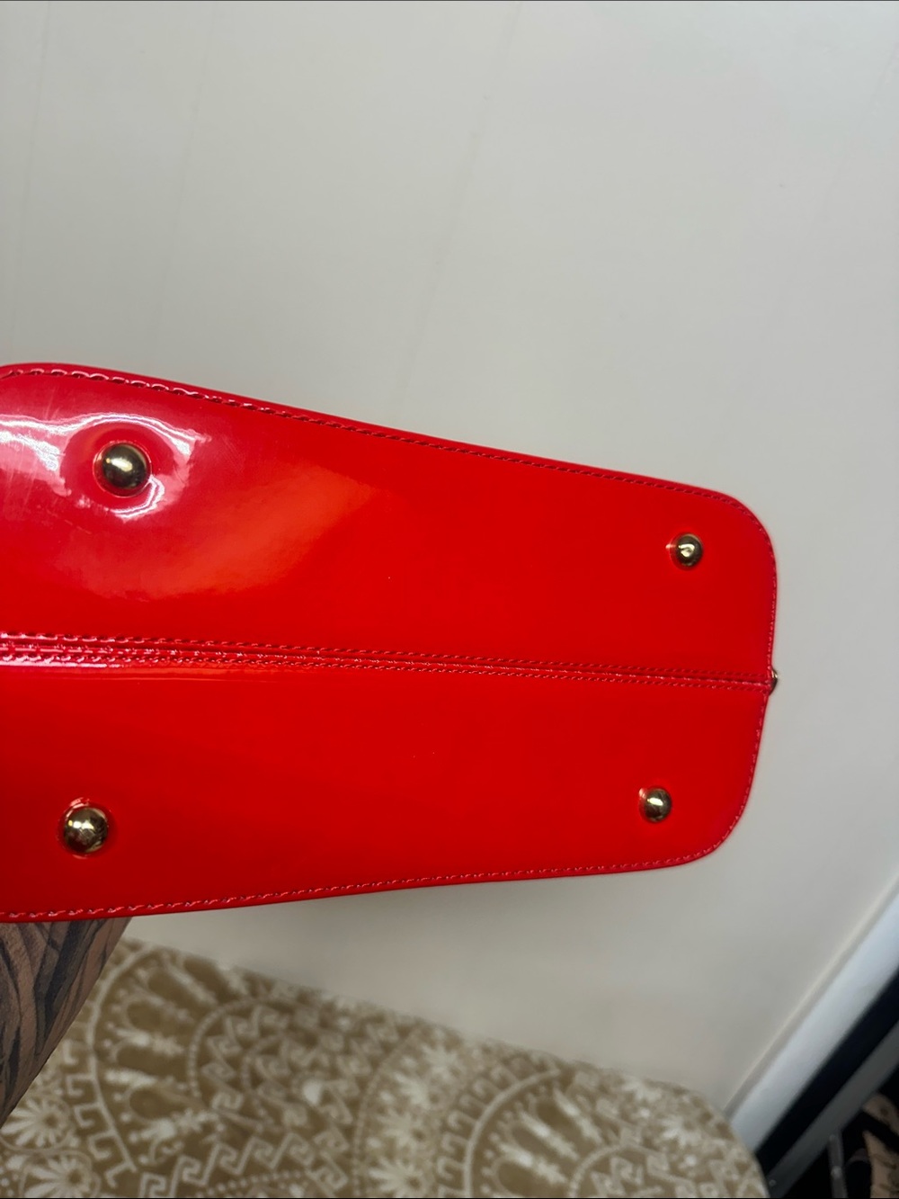 Red Patent Dome Satchel Handbag - Picture 6 of 13